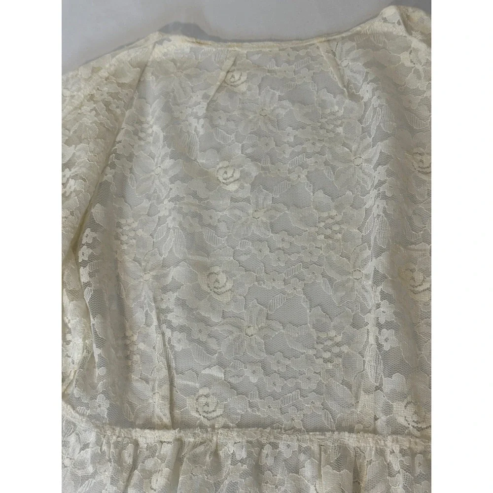 Vintage Style Cream Floral Lace Crop Shrug Bolero Tie Front Ruffle Trim Ivory XS